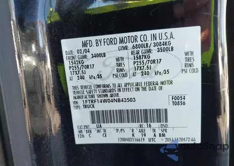 2004 Ford F-150 Stx/Xl/Xlt from USA, damaged, VIN 1FTRF14W04NB43503